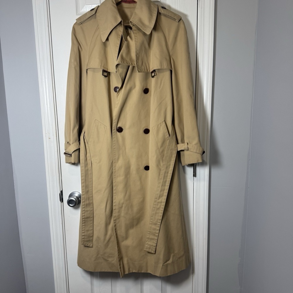 Vintage Etienne Aigner Coat Womens 10 12 Beige Twill Belted Trench Long Classic